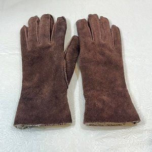 Ladies Fownes Chestnut Brown Suede Gloves Borg Lining Med